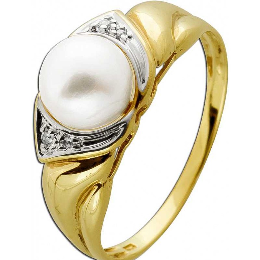 Ringe CH.ABRAMOWICZ | Perlenring 4 Diamanten 0,04Ct.W/Si Gelbgold 333 Japanische Akoyaperle