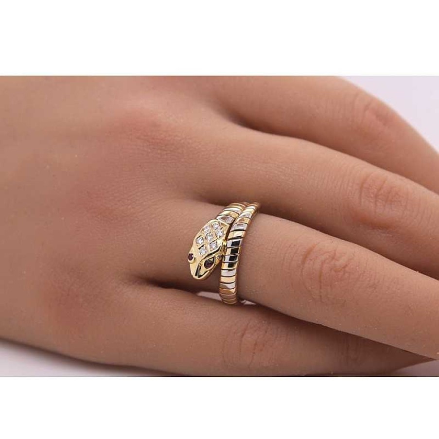 Ringe CH.ABRAMOWICZ | Schlangen Ring Gelbgold 750 Wei Gold 7 Brillanten 0,21Ct.Tw/Vvs Rubine