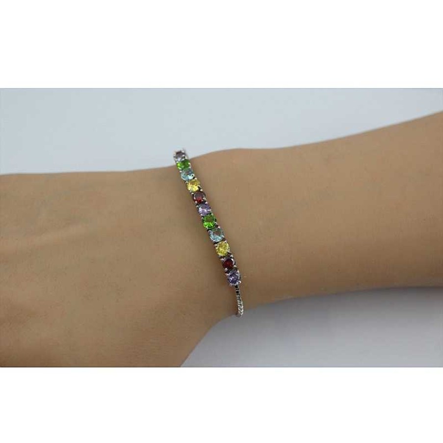 Armband CH.ABRAMOWICZ | Armband Silber 925 Verstellbar Rhodiniert 12 Bunte Zirkonia