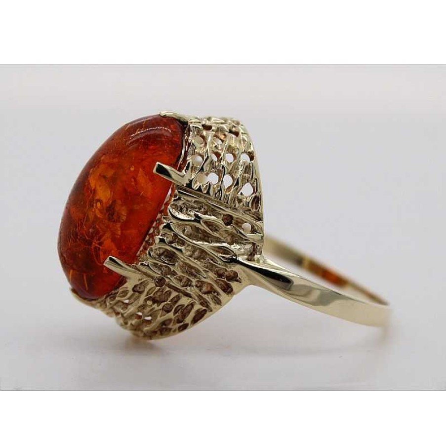 Ringe CH.ABRAMOWICZ | Bernstein Ring Gelbgold 333 Natur Bernstein Ca.5,20Ct. Cognac Braun