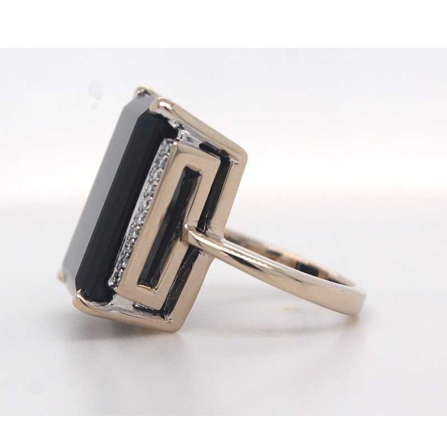 Ringe CH.ABRAMOWICZ | Onyxring Wei Gold 750 1 Onyx Ca.25,00Ct. 20 Brillanten Ca. 0,28-0,30Ct. Tw/Si