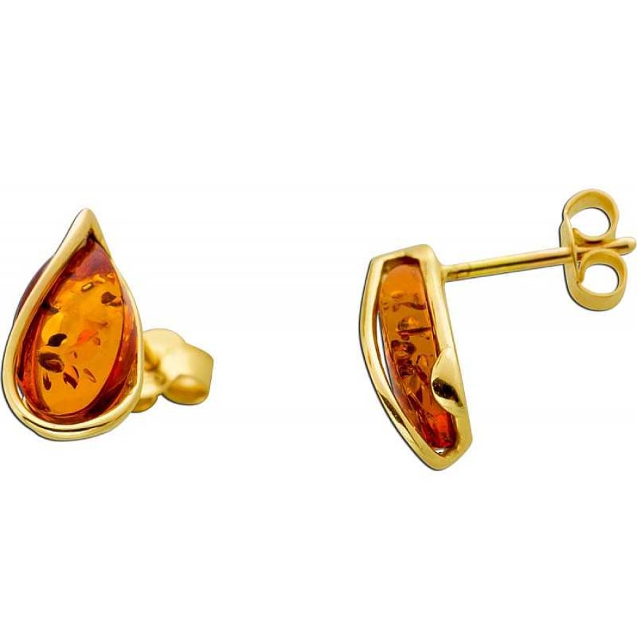 Ohrringe CH.ABRAMOWICZ | Ohrstecker Gelbgold 585 Cognac Brauen Bernstein Edelsteine 0.34Ct.