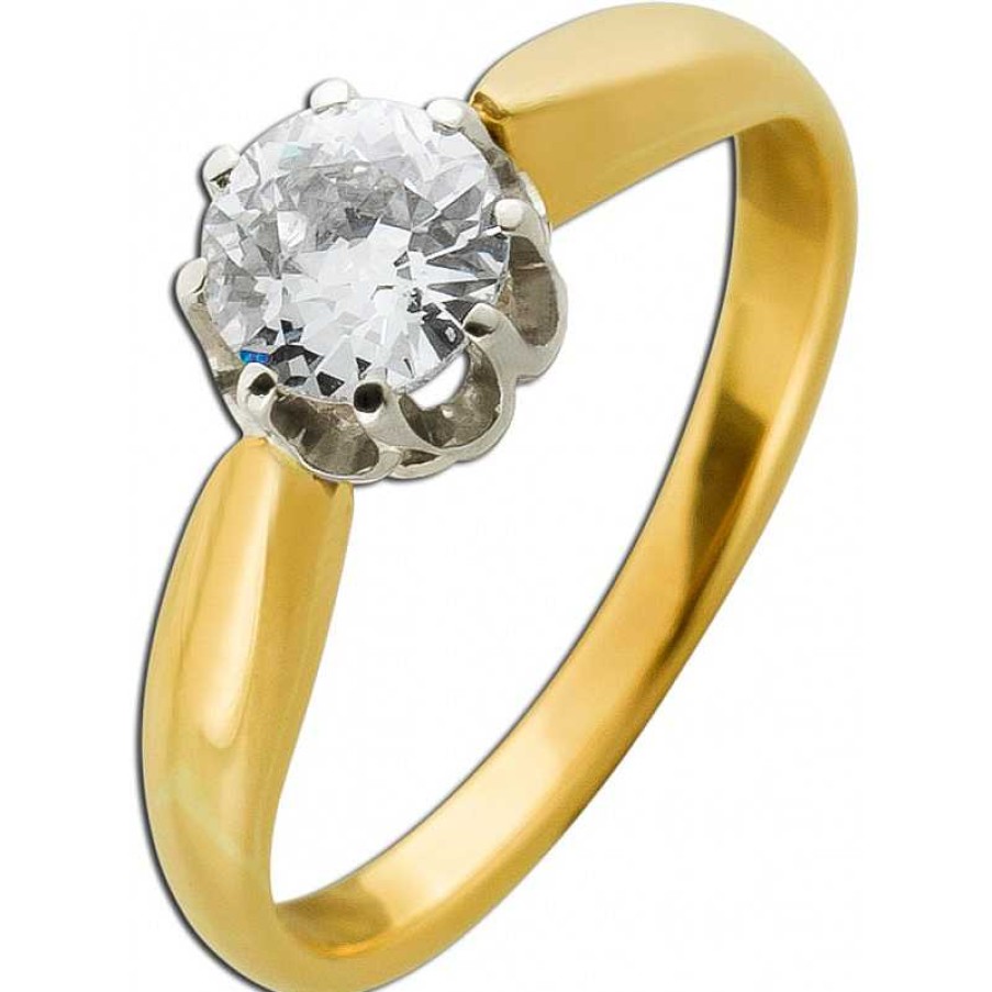 Ringe CH.ABRAMOWICZ | Antiker Solit Rring Gelb Wei Gold 585 1 Brillant Im Altschliff 0,65Ct W/Tcr