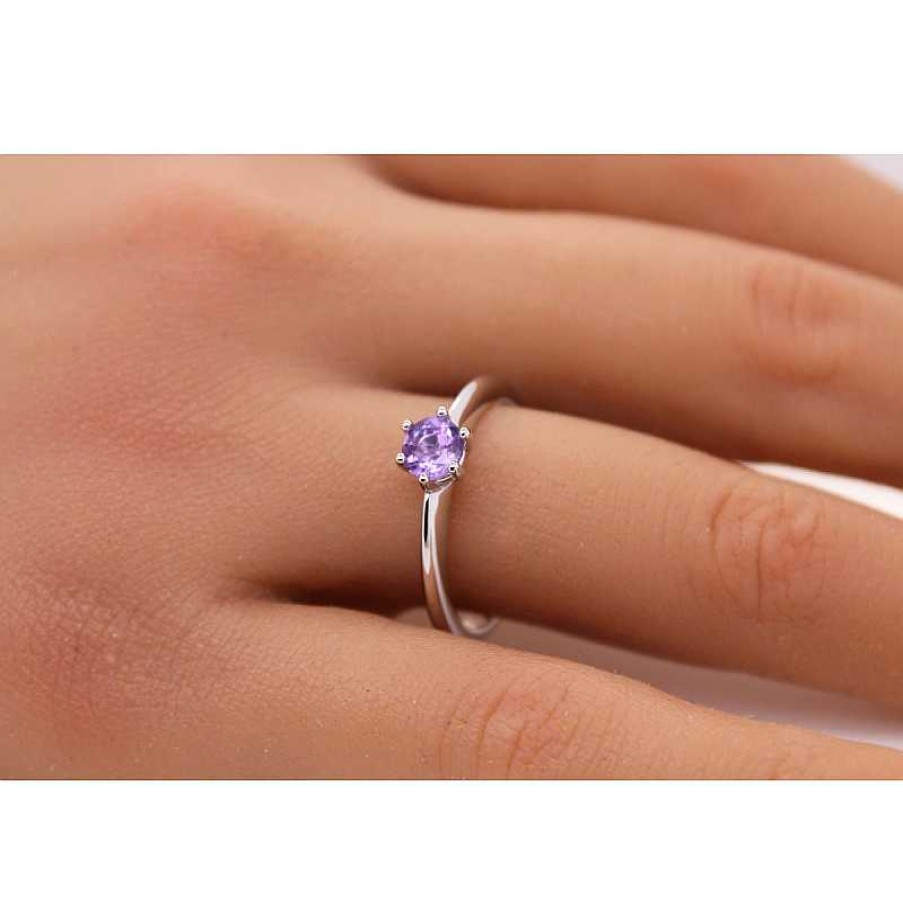 Ringe CH.ABRAMOWICZ | Solit Rring Silber 925 Lila Amethyst Edelstein 0,50Ct. Brillantschliff