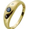 Ringe CH.ABRAMOWICZ | Antiker Ring Gelbgold 333 8 Karat 1 Blau Leuchtender Saphir Edelstein 2 Diamanten Brillantschliff Total 0,04Ct Tw/Vvs Vintage 1970