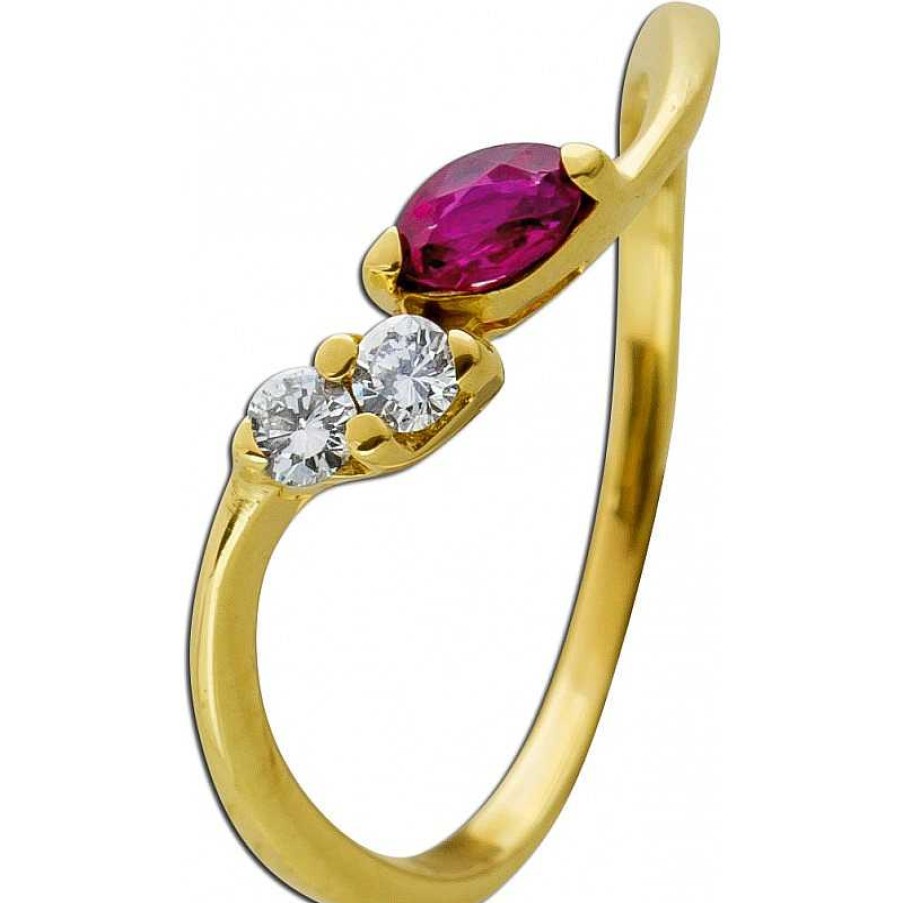 Ringe CH.ABRAMOWICZ | Ring Gelbgold 585 1 Rubin Navette 0,90Ct. 2Brillanten 0,10Ct. Tw/Vvsi