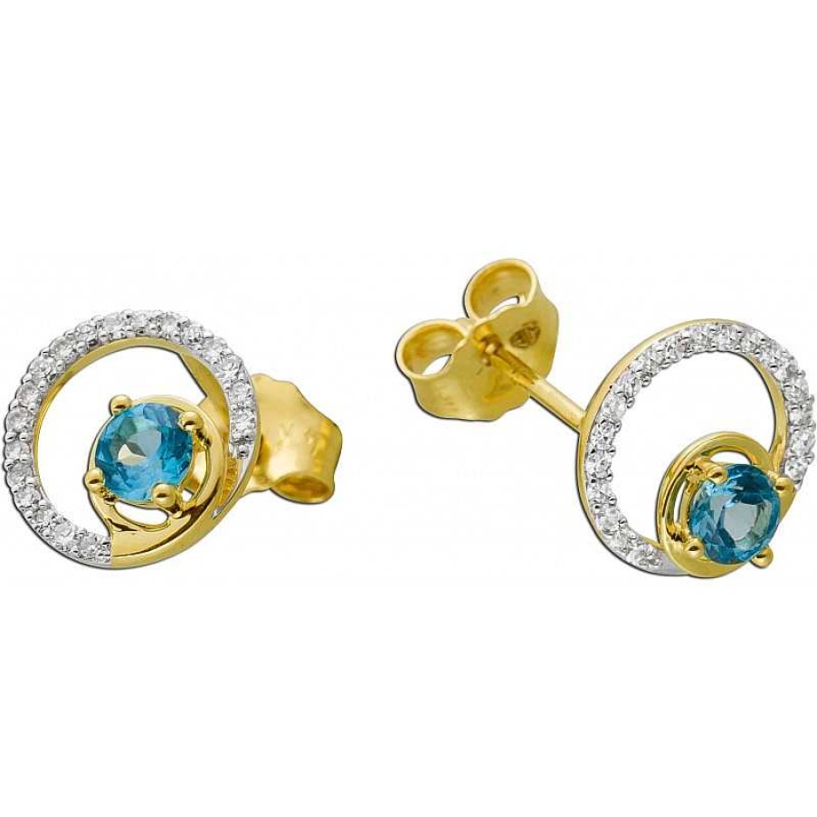 Ohrringe CH.ABRAMOWICZ | Ohrstecker Gelbgold 585 2 Blautopase 0,32Ct. 38 Diamanten 0,11Ct.