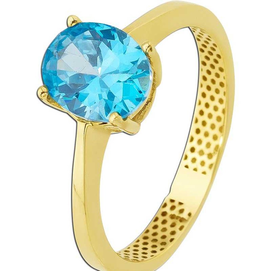 Ringe CH.ABRAMOWICZ | Solitaer Ring Gelbgold 333 1 Blau Topas Zirkonia Poliert