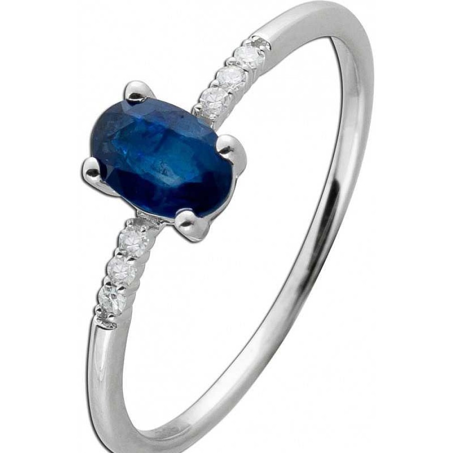 Ringe CH.ABRAMOWICZ | Ring Wei Gold 585 1Blauer Saphir 0,60Ct 6 Diamanten 0,04Ct W/Si