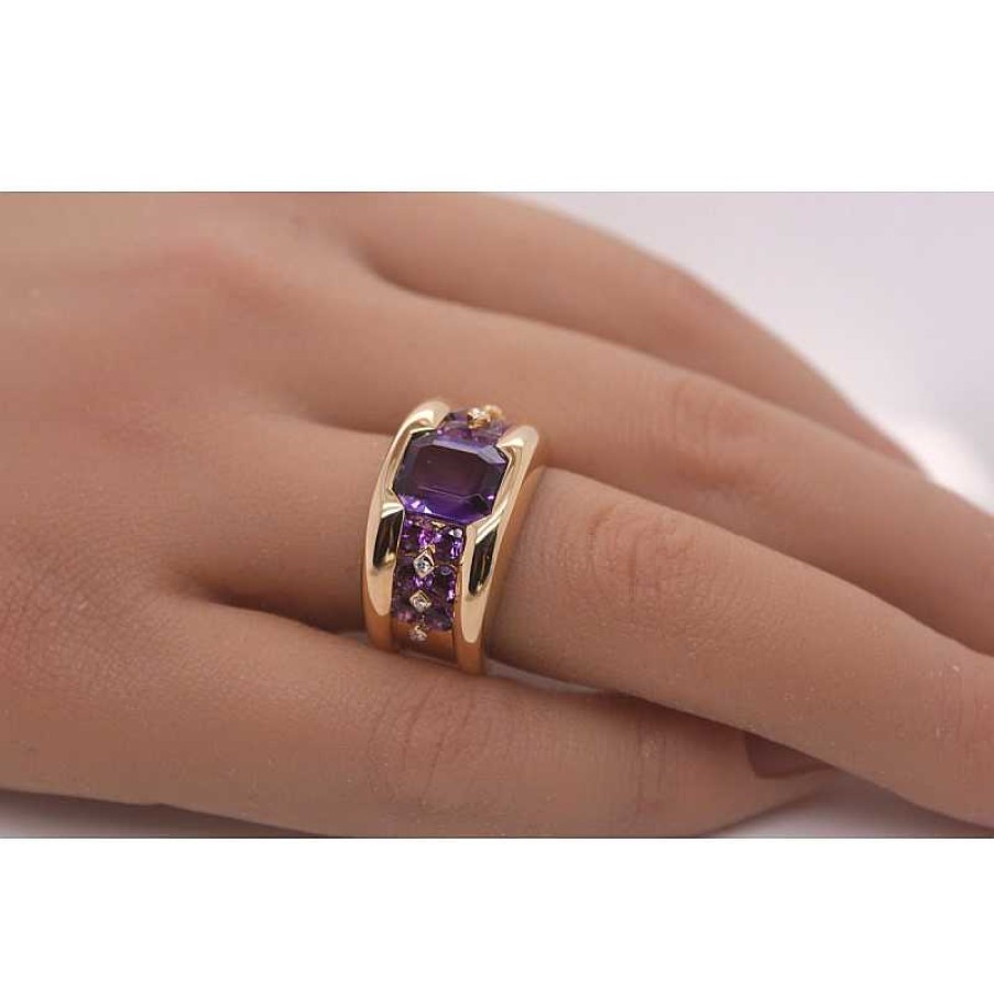 Ringe CH.ABRAMOWICZ | Ring Gelbgold 750 Lila Amethyste 6 Brillanten 0,06Ct. Massiv