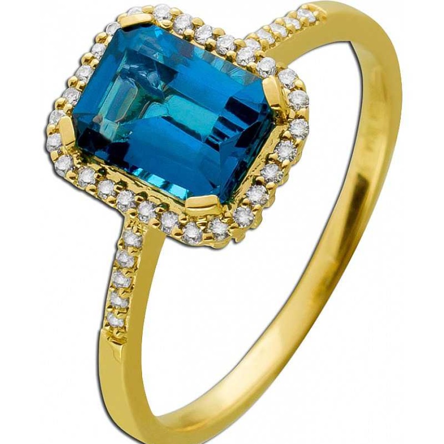 Ringe CH.ABRAMOWICZ | Edelsteinring Gelbgold 585 1 Blautopas Edelstein 60 Diamanten