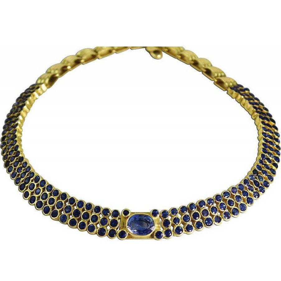 Halskette CH.ABRAMOWICZ | Antikes Edelstein Collier Gelbgold 585 181 Ceylon Saphire 33Ct. 45Cm