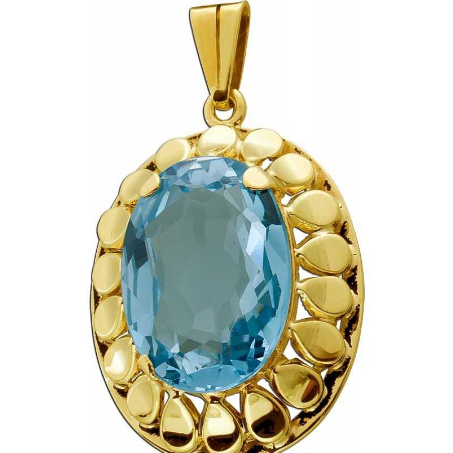 Kettenanh Nger CH.ABRAMOWICZ | Edelsteinanh Nger Gelbgold 333 Ozeanblauer Solit R Spinell 13.00Ct.