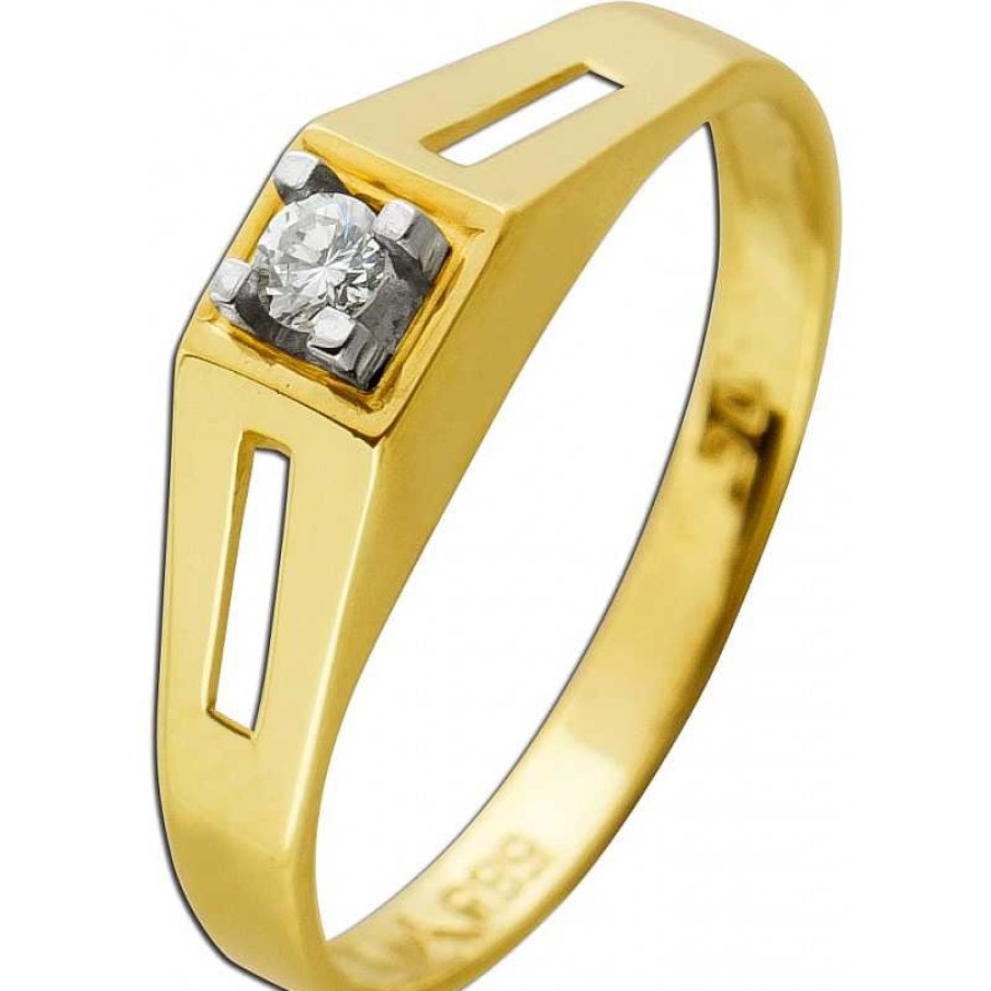 Ringe CH.ABRAMOWICZ | Antiker Solit Rring 1950 Gelb/Wei Gold 585 1 Brillant 0,06Ct Tw/Vvs