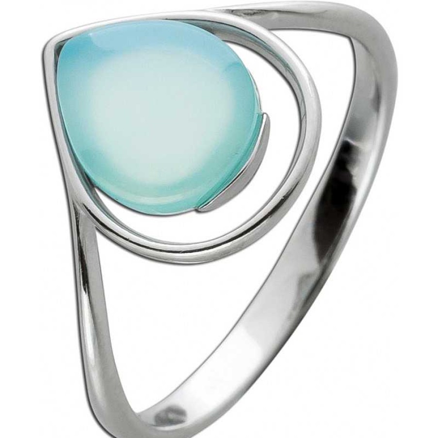 Ringe CH.ABRAMOWICZ | Ring Blau Achat Silber 925 Cabochon 9X8Mm, Ringkopf 13X11Mm