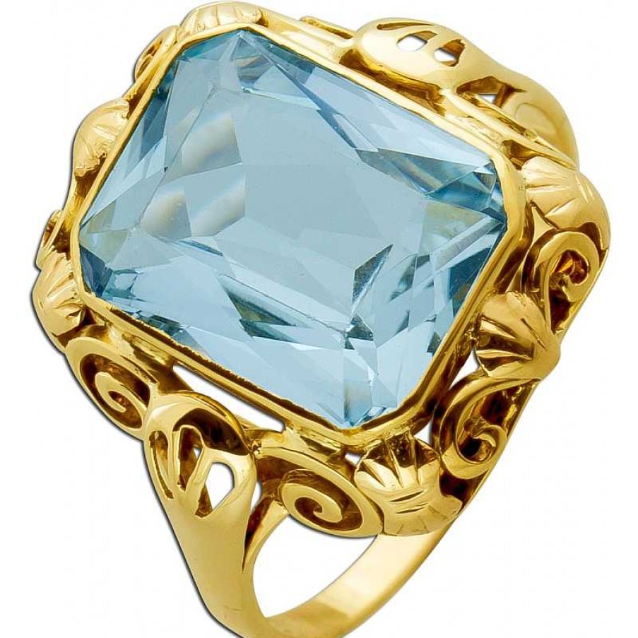 Ringe CH.ABRAMOWICZ | Damenring Gelbgold 585 Blauer Aquamarin 6.60Ct. Emerald Cut