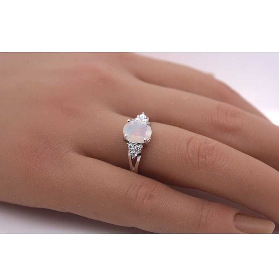 Ringe CH.ABRAMOWICZ | Ring Silber 925 1Nat Rlicher Opal 6 Wei E Zirkonia Krappengefasst