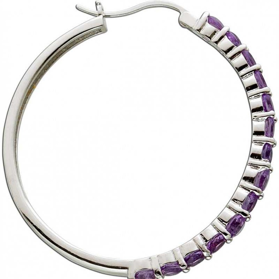 Ohrringe CH.ABRAMOWICZ | Creolen Ohrringe Ohrstecker Sterling Silber 925 Mit Lila Amethyst Edelsteinen