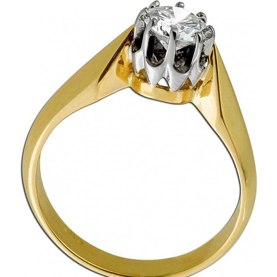 Ringe CH.ABRAMOWICZ | Antiker Solit Rring Von 1960 Gelb/Wei Gold 585 1 Brillant 0,70-0,75Ct.