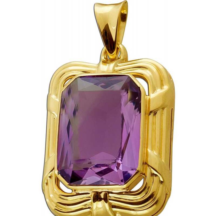 Kettenanh Nger CH.ABRAMOWICZ | Anh Nger Gelbgold 585 Violett Amethyst Solit R 13.60Ct. Emerald Cut