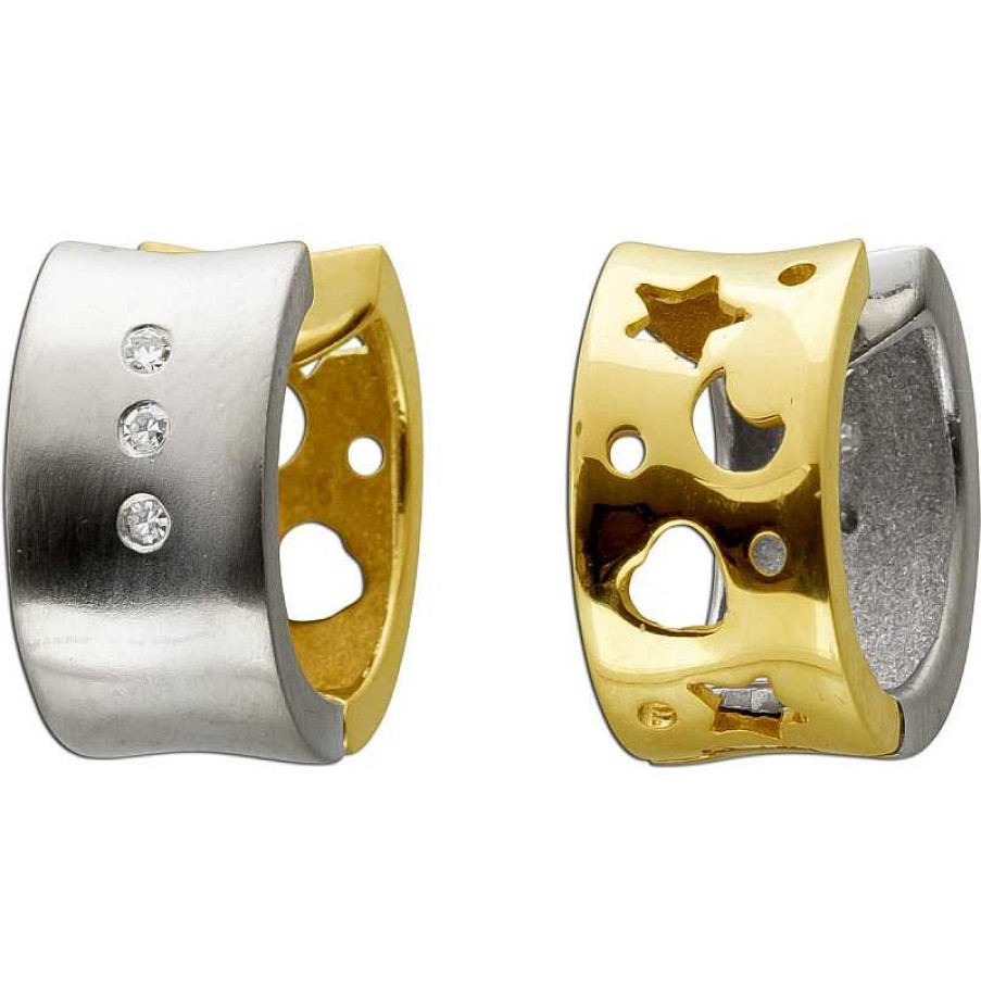 Ohrringe CH.ABRAMOWICZ | Creolen 585 Gelbgold Wei Gold 6 Top Diamanten 0,12Ct. Feines Wei