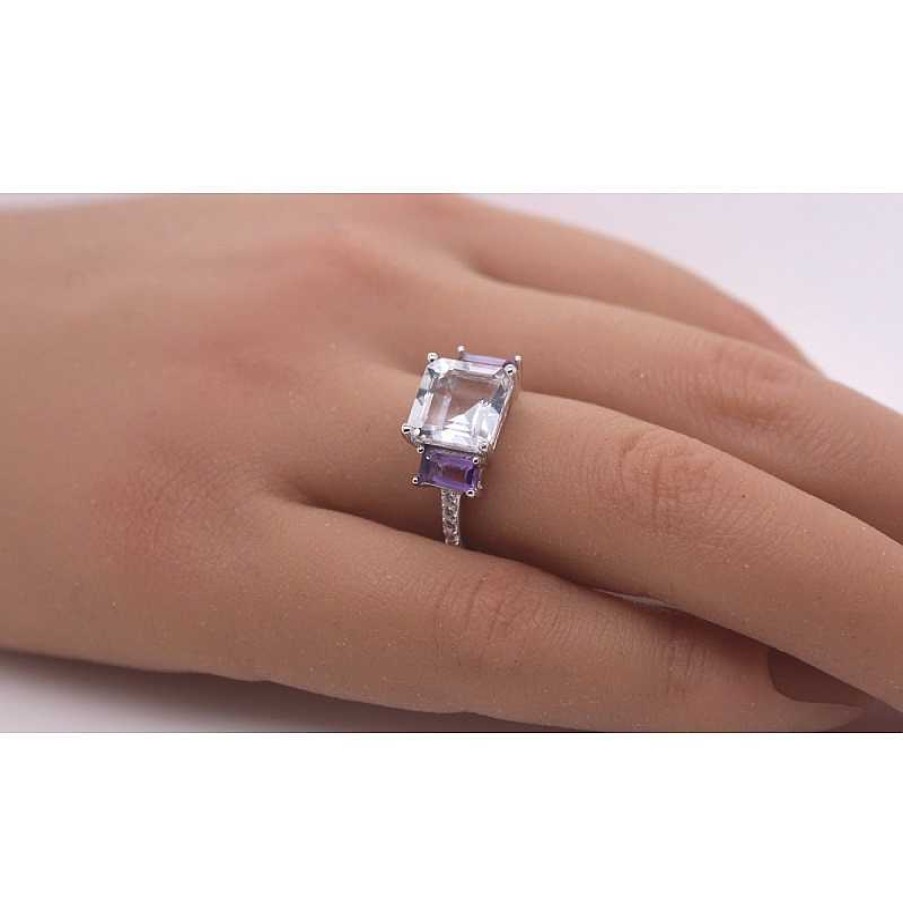 Ringe CH.ABRAMOWICZ | Ring Silber 925 1 Wei Er Topas 2 Amethyst Edelsteine 10 Zirkonia