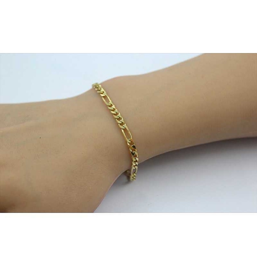 Halskette BINDER | Figarokette Armband 3,4Mm Gelbgold 585 14 Karat Massiv Poliert Unisex