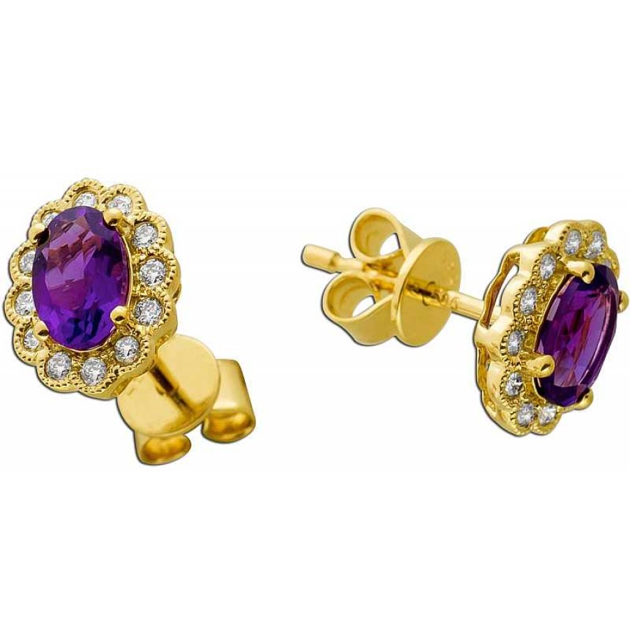 Ohrringe CH.ABRAMOWICZ | Ohrstecker Gelbgold 585 2 Amethyst Edelsteine 24 Diamanten