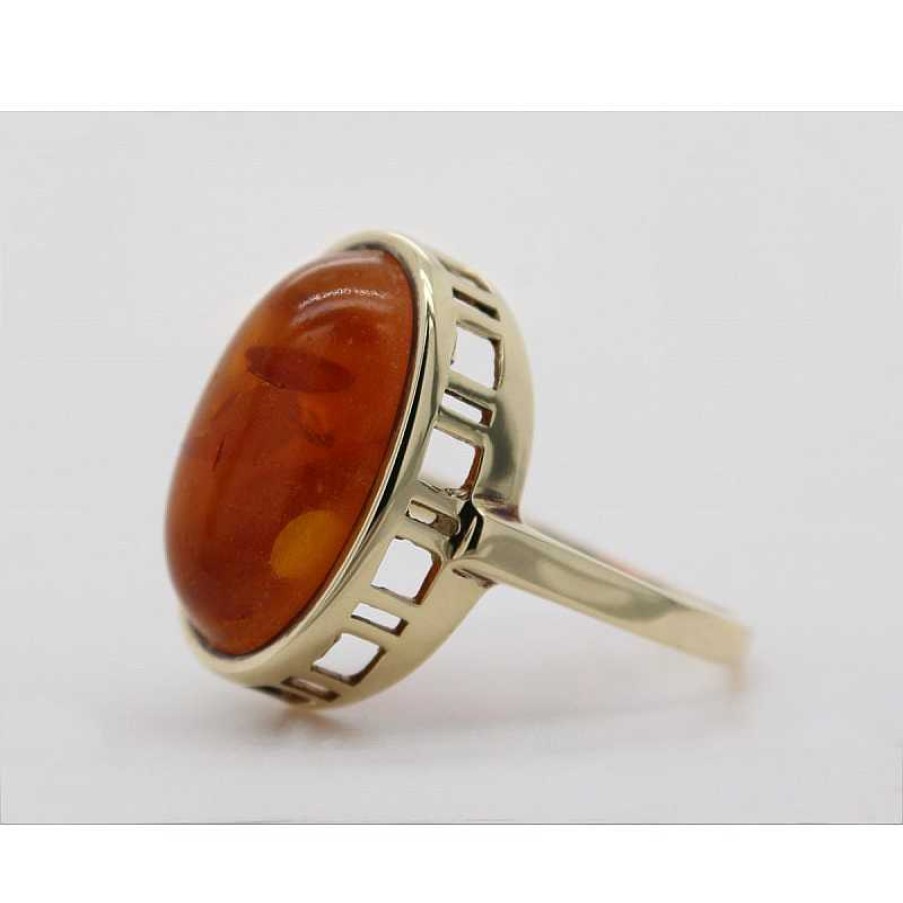 Ringe CH.ABRAMOWICZ | Ring Gelbgold 333 Honiggelb-Cognac Solit R Bernstein 7.00Ct. Antik