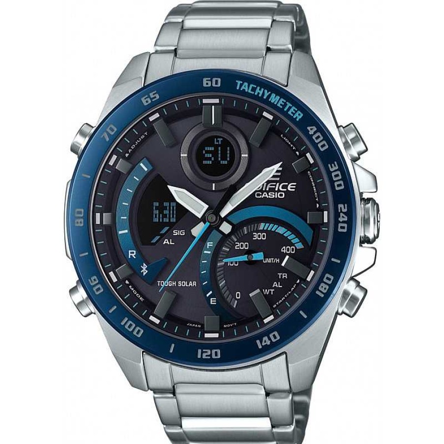 Uhren Casio | Casio Herrenuhr Edifice Ecb-900Db-1Ber Bluetooth Solar Edelstahl Blauer Index