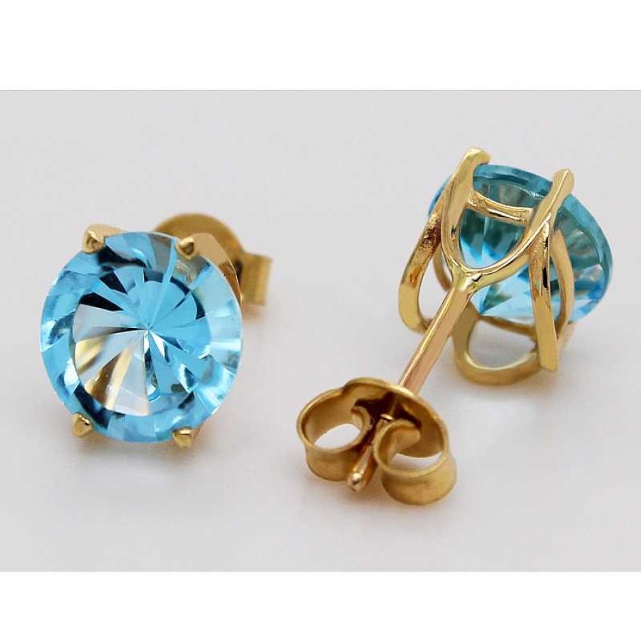 Ohrringe CH.ABRAMOWICZ | Ohrstecker Gelbgold 585 Wasserblaue Blautopas Edelsteine 4.75Ct.