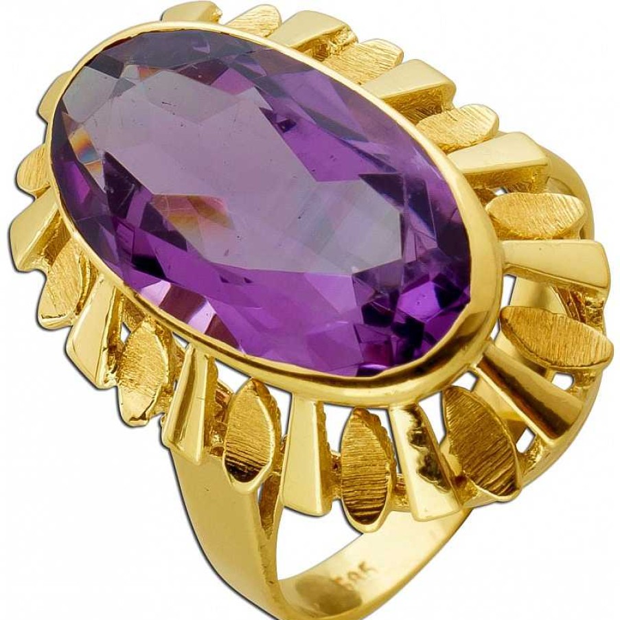 Ringe CH.ABRAMOWICZ | Amethystring In Gelbgold 585 Amethyst Edelstein Ca.8,20Ct. Antik 1930