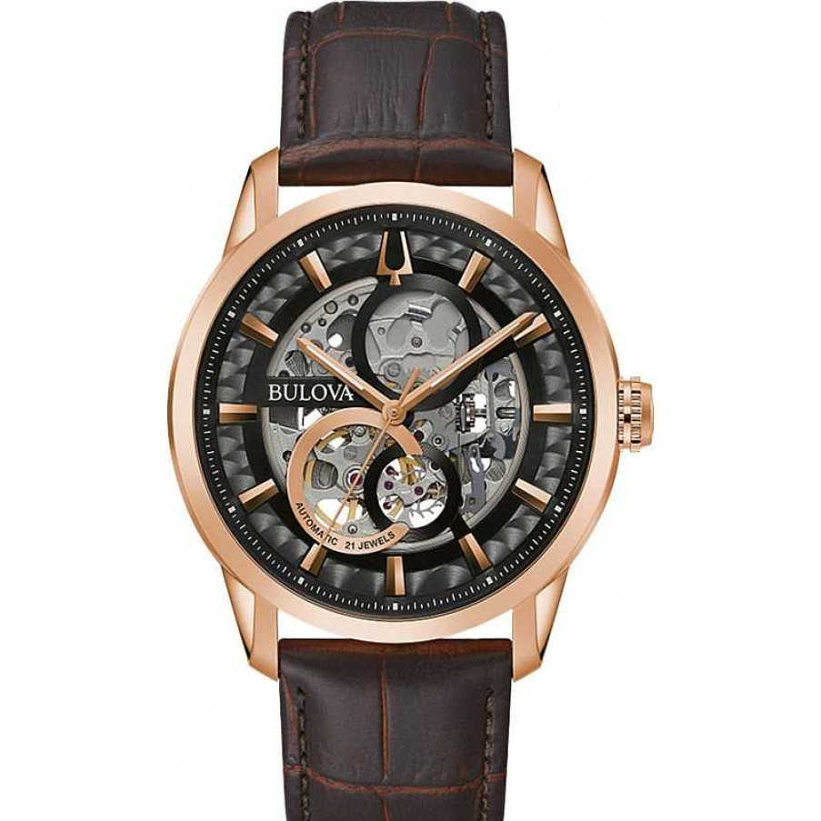 Uhren BULOVA | Bulova 97A169 Sutton Automatik Herrenuhr Edelstahl Rose Vergoldet 43Mm Durchmesser 3Atm