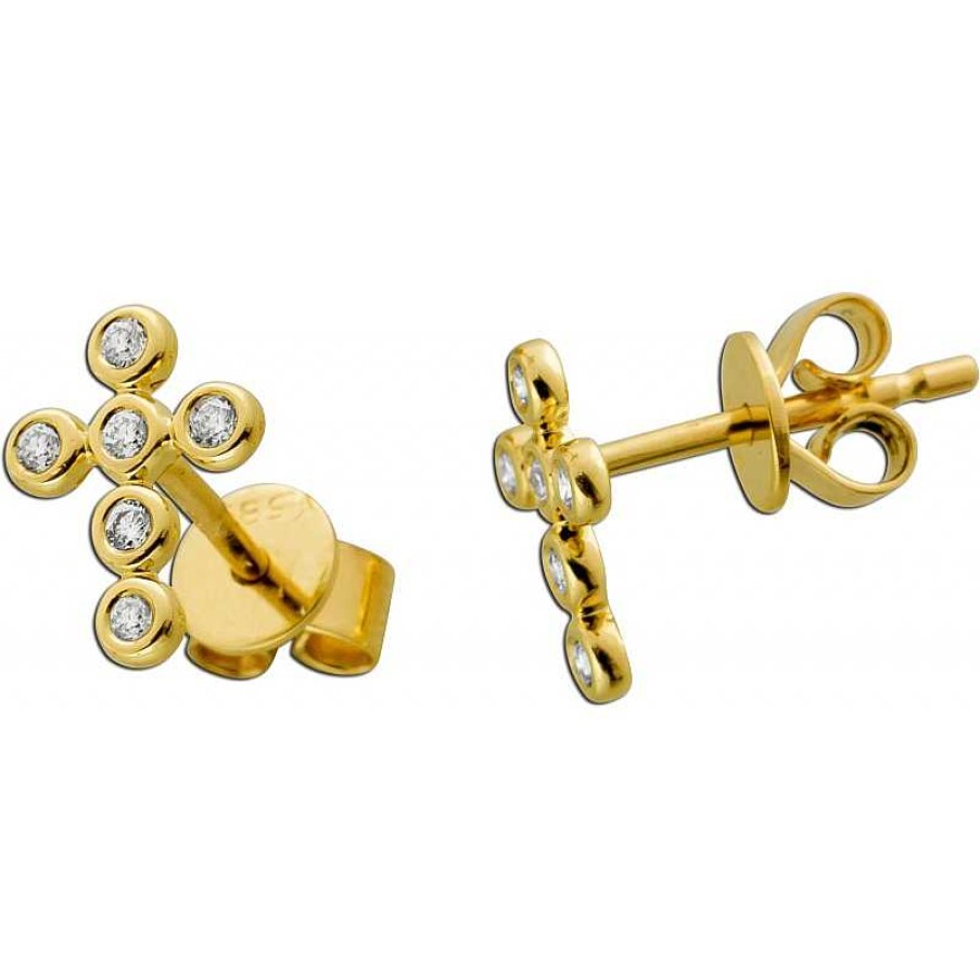 Ohrringe CH.ABRAMOWICZ | Kreuzohrstecker Gelbgold585 12 Brillanten Tw/Vsi 0,11Ct Unisex