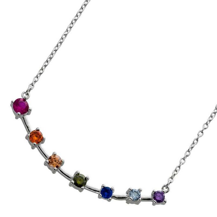 Halskette CH.ABRAMOWICZ | Silberkette Multi Color Vorderteilcollier Silber 925 Mit 7 Farbigen Zirkonia Im Edelsteinlook