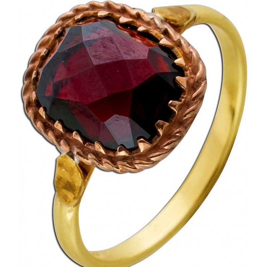 Ringe CH.ABRAMOWICZ | Antiker Granatring Von 1920 Gelbgold 585 Granat Cushion Cut