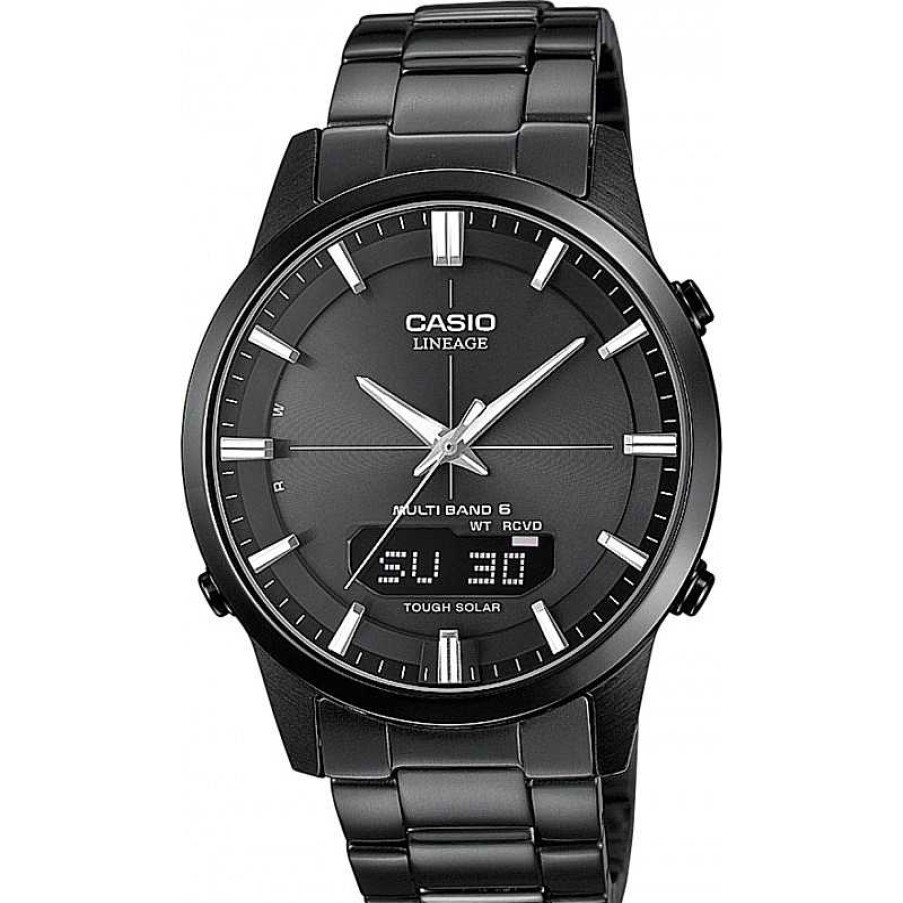 Uhren Casio | Casio Herrenuhr Lcw-M170Db-1Aer Funk Solar Edelstahl Schwarz Ip Saphirglas Chronograph