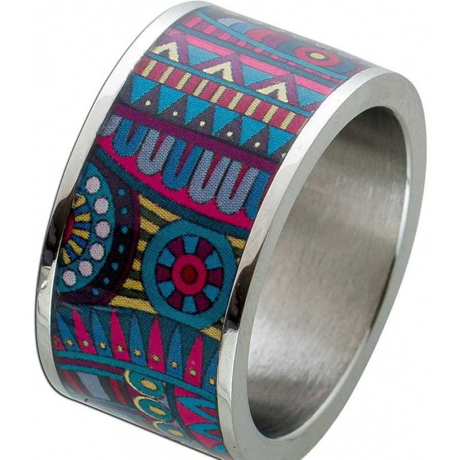 Ringe Toyo Yamamoto | Ring Edelstahl Mit Lackiertem Pop Art Aufdruck Aufdruck T-Y, Br. 12Mm, St. 2Mm