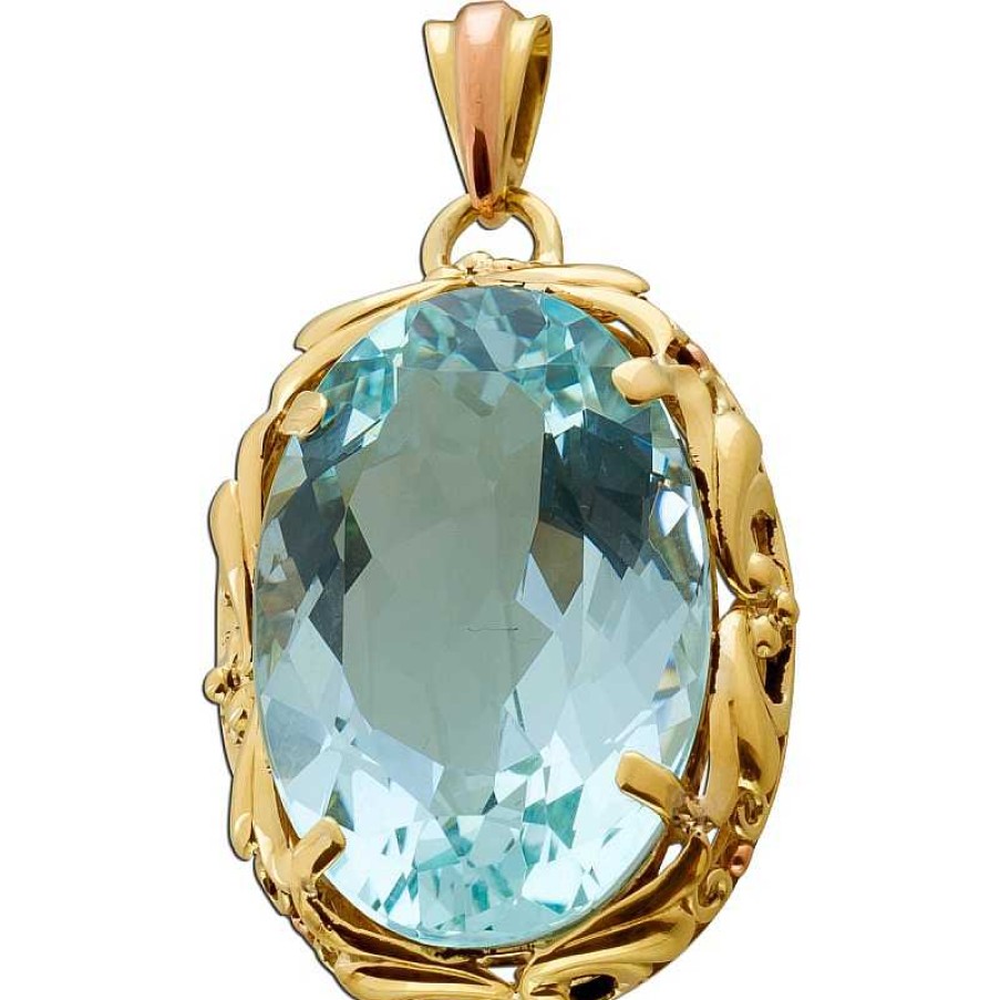 Kettenanh Nger CH.ABRAMOWICZ | Anh Nger Gelbgold 585 Ozenblauer Solit R Aquamarin 23,7Ct Antik