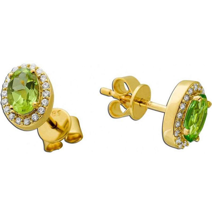 Ohrringe CH.ABRAMOWICZ | Ohrstecker Gelbgold 585 2 Peridot Edelsteine 36 Diamanten