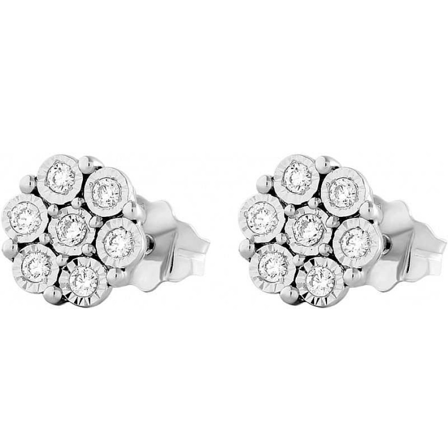 Ohrringe CH.ABRAMOWICZ | Blumen Ohrstecker Wei Gold 375 14 Diamanten 0,14Ct W/I1 Zargenfassung