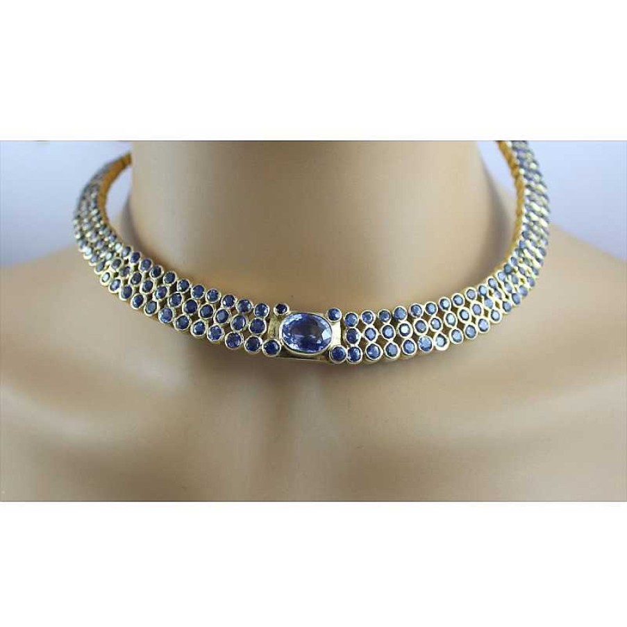 Halskette CH.ABRAMOWICZ | Antikes Edelstein Collier Gelbgold 585 181 Ceylon Saphire 33Ct. 45Cm