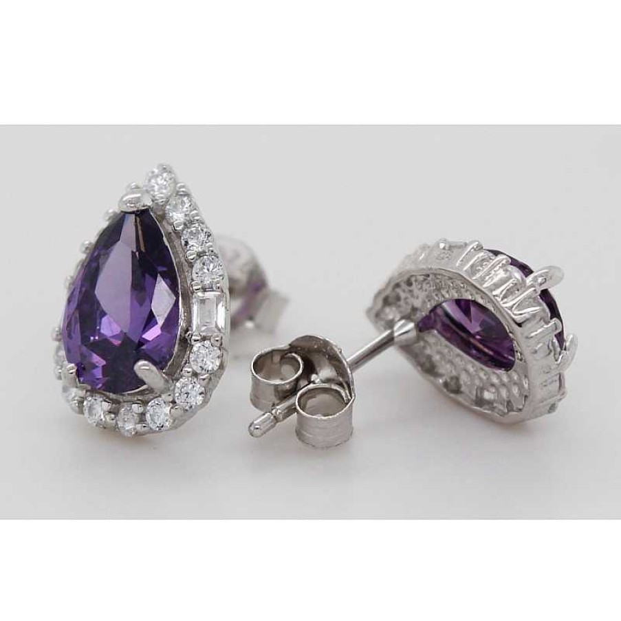 Ohrringe CH.ABRAMOWICZ | Ohrstecker Silber 925 Lila Amethyst Edelsteine Synt Diamanten