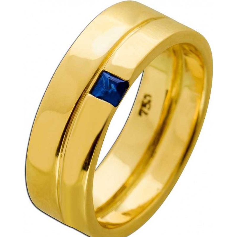 Ringe CH.ABRAMOWICZ | Solit Rring Gelbgold 750 Feinster Blauer Saphir 0,10Ct. Carree Schliff