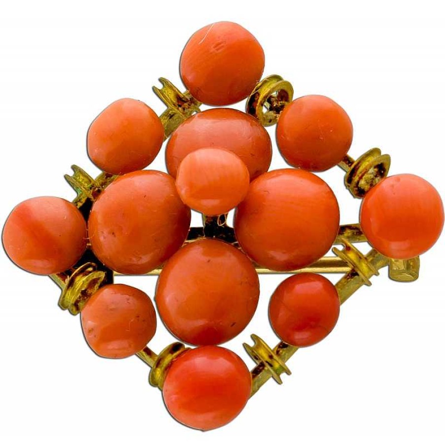 Kettenanh Nger CH.ABRAMOWICZ | Anh Nger Anstecknadel Vergoldet Orange-Rot Korallen 15.50Ct.