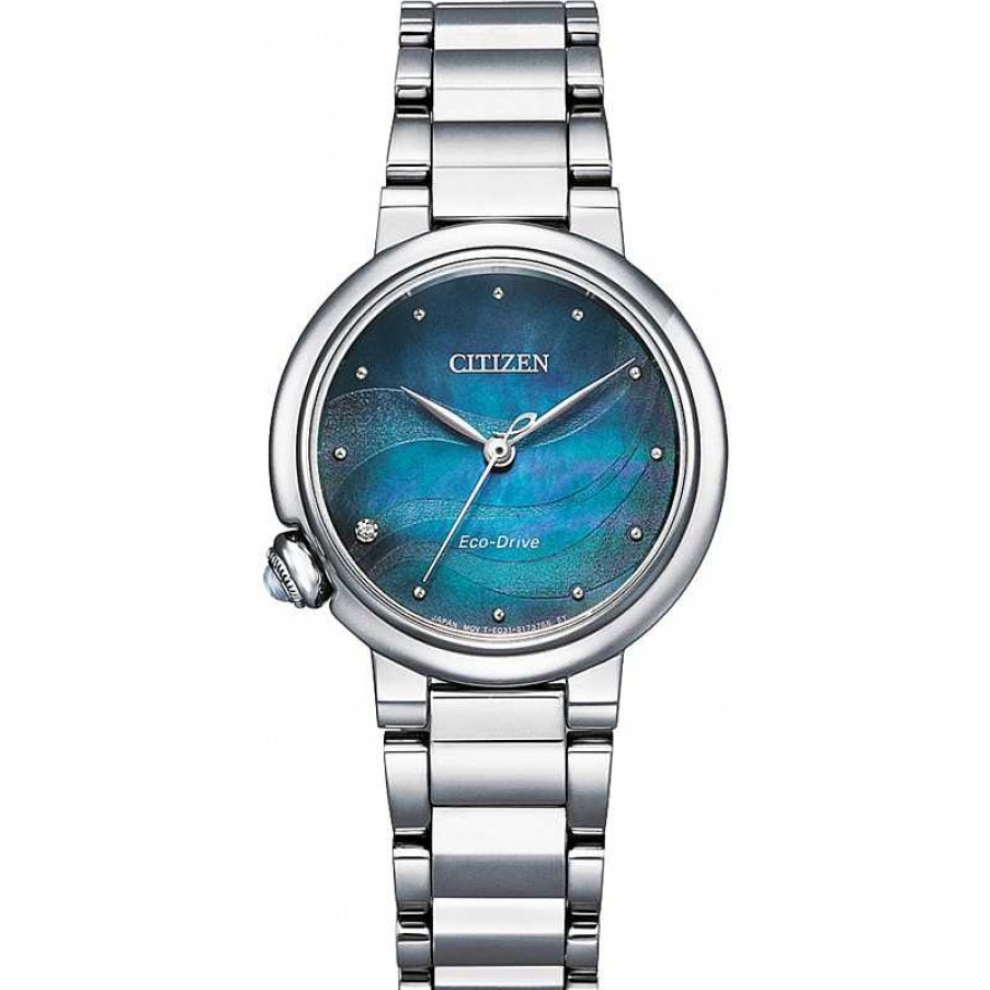 Uhren Citizen | Citizen Uhr Em0910-80N Edelstahl Damen Armbanduhr Petrolfarbenes Perlmutt Zifferblatt 30Mm