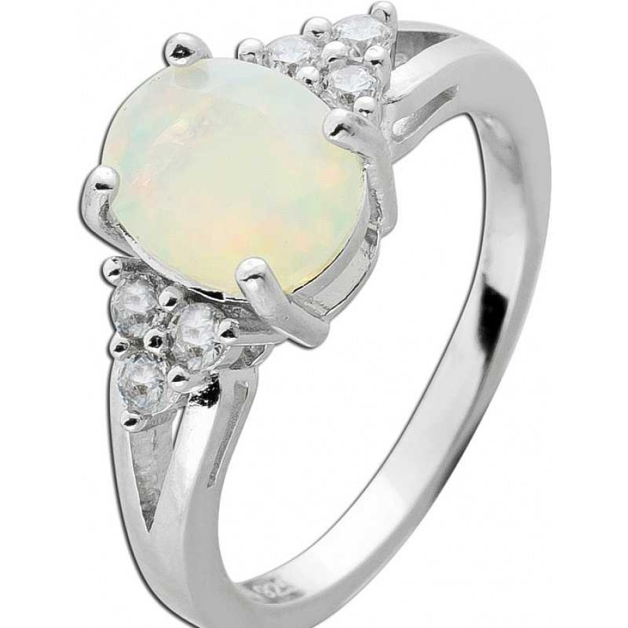 Ringe CH.ABRAMOWICZ | Ring Silber 925 1Nat Rlicher Opal 6 Wei E Zirkonia Krappengefasst