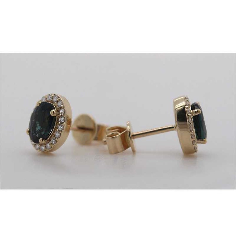 Ohrringe CH.ABRAMOWICZ | Ohrstecker Gelbgold 585 2 Blaue Saphir Edelsteine 36 Diamanten