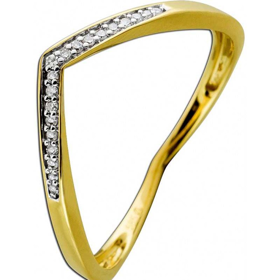 Ringe CH.ABRAMOWICZ | Ring V-Form Gelbgold 585 14 Karat 19 Diamanten Total 0,05Ct W/Si