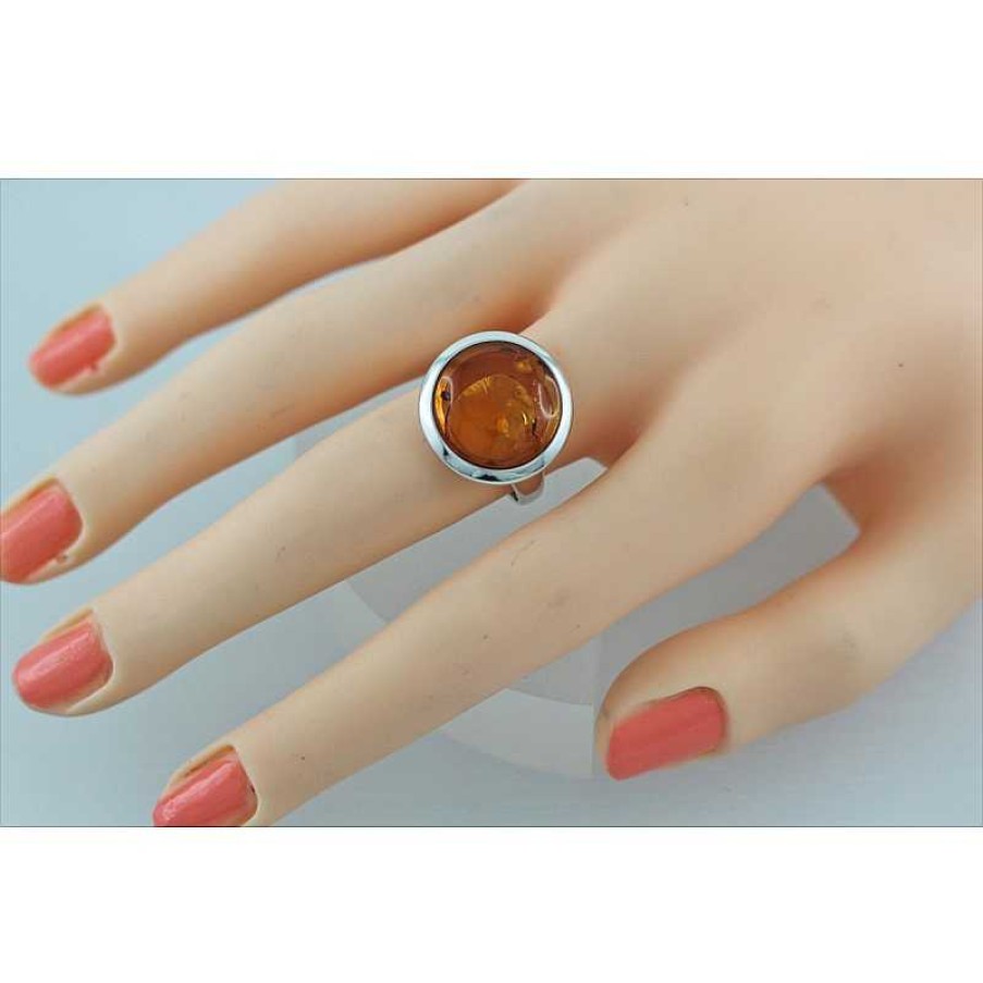 Ringe CH.ABRAMOWICZ | Bernstein Ringe Orange Braun Cognac Silber 925 Bernsteinring Edelstein Rund Natur Echt